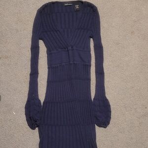 Elegant Navy Blue Knit Dress Sz Xs Moda International Long Sleeve